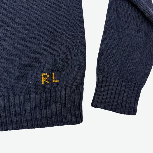 Polo Ralph Lauren Polo Bear Sweater Rugby Mens Large Navy Cotton Linen Knit - Picture 2 of 11